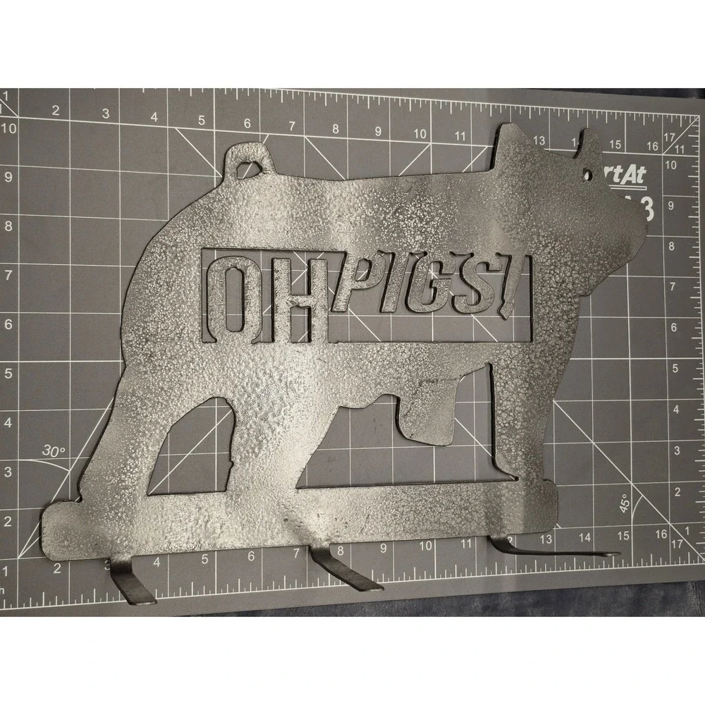 Rustic Metal Pig Wall Art Rack Oh Pigs Farmhouse Decor 3 Hooks Silver Tone
